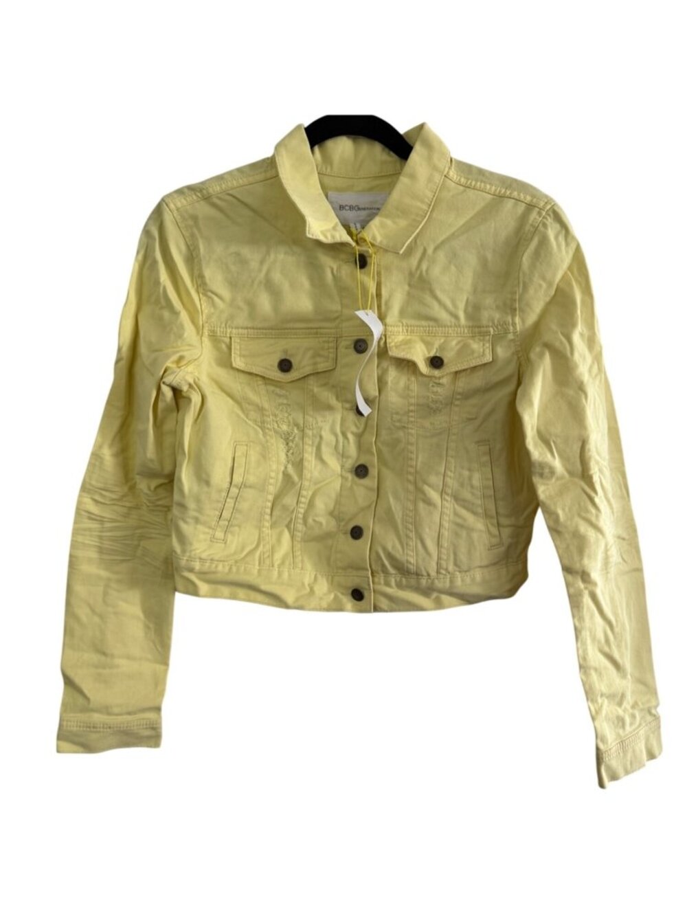 Vintage BCBGeneration Womens Lemon Ice Distressed Denim Jacket Size M